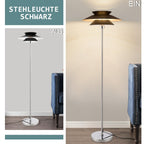 Lampadaire à abat-jour double disque noir et pied chromé, 145 cm