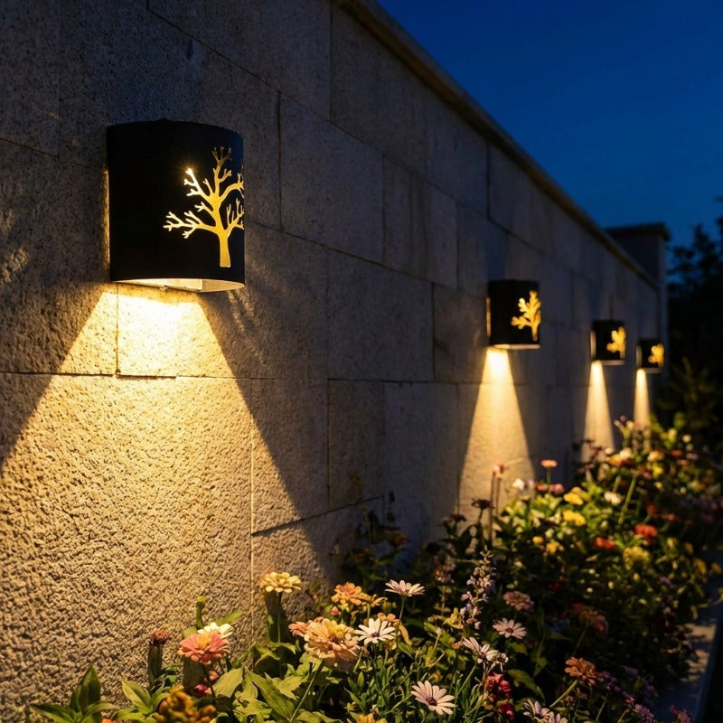 Applique murale LED solaire extérieure motif arbre, lot de 2