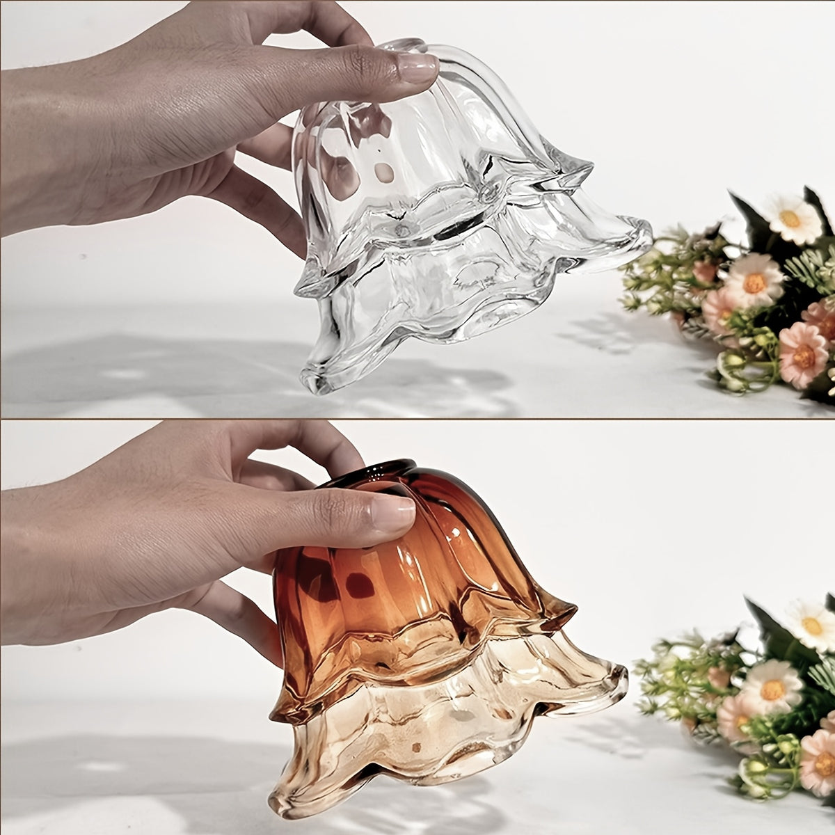 Verre de remplacement fleur côtelée en dégradé ambré, Ø 15 cm