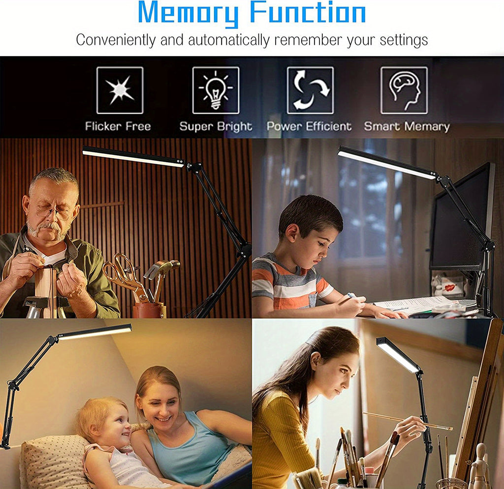 Lampe de bureau LED à pince, bras articulé noir et barre de 33 cm
