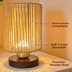 Lampe de chevet en corde torsadée verticale, socle en bois foncé