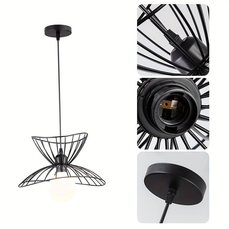 Suspension cage en fil de métal noir en forme de nœud, Ø 40 cm