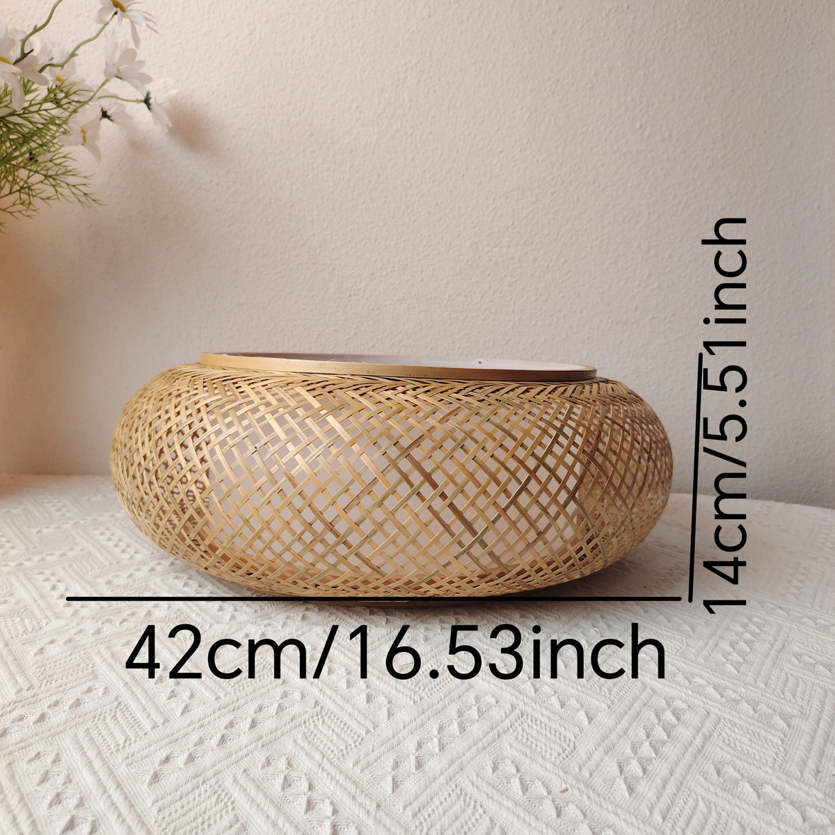 Grand abat-jour galet en bambou tressé en losanges, Ø 50 cm