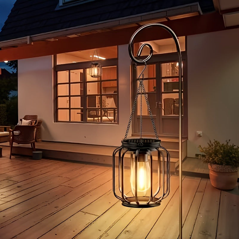 Lot de 2 lanternes solaires cage noire à ampoule filament, IP65