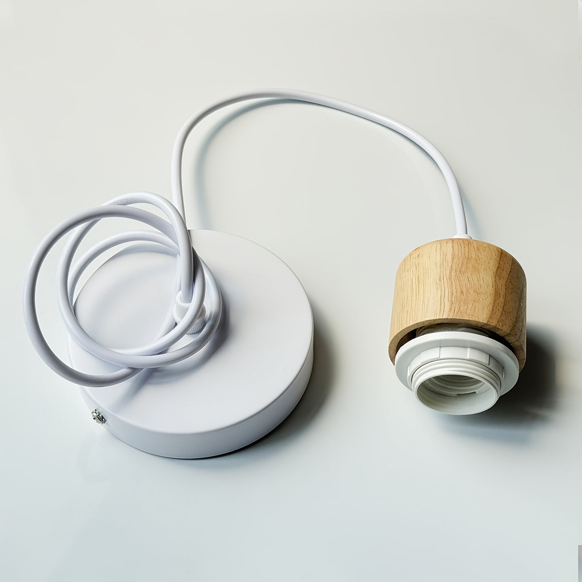 Suspension douille E27 effet bois et câble blanc, sans abat-jour