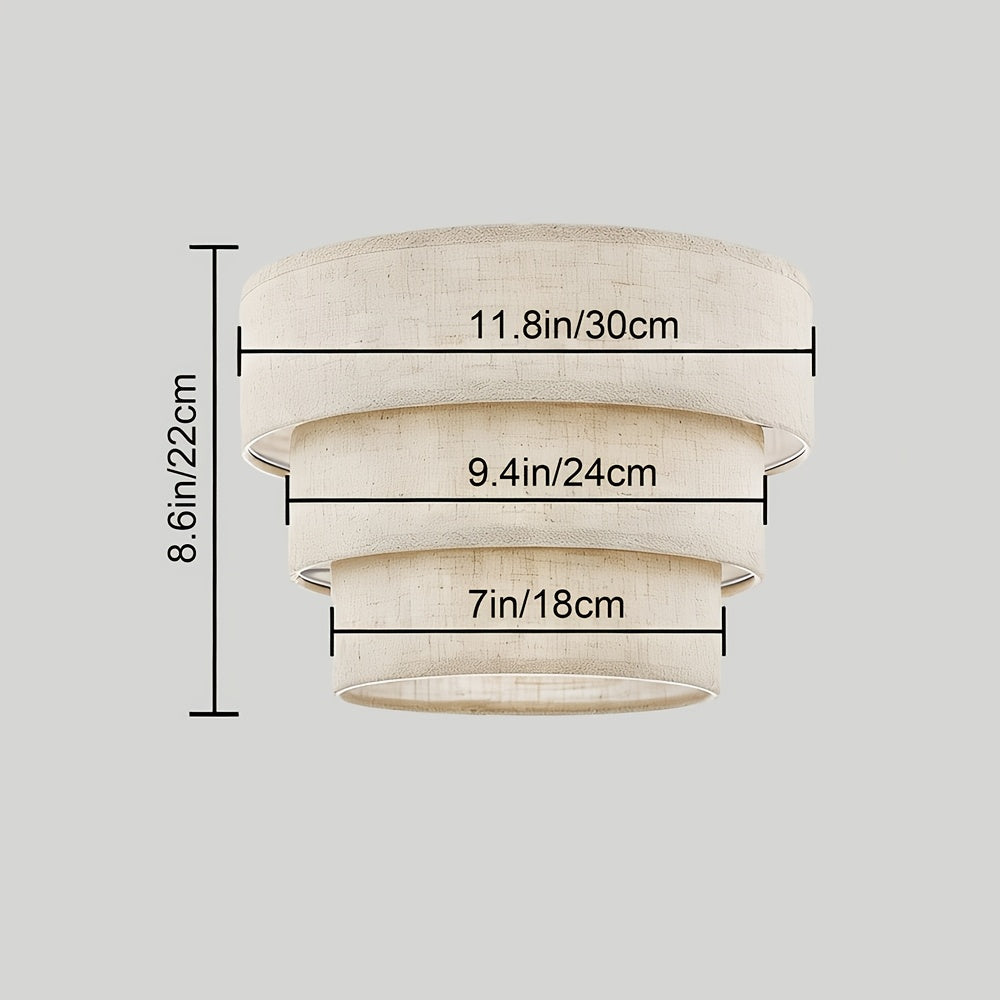 Abat-jour tambour en lin à trois étages pour suspension, Ø 30 cm