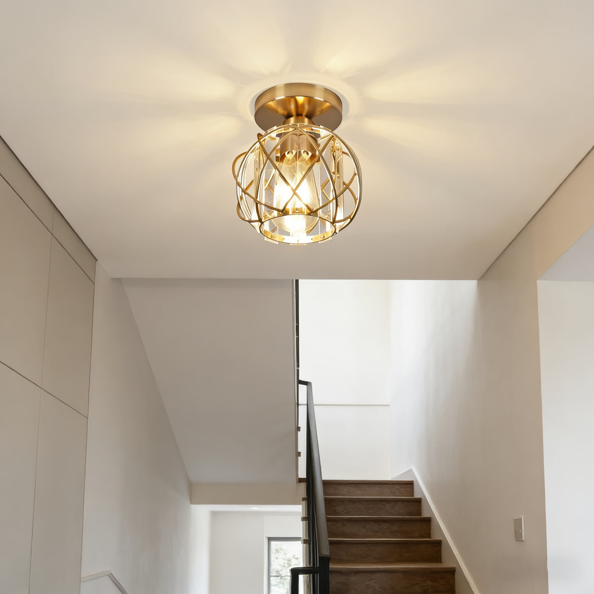 Plafonnier boule cage dorée ou chromée effet cristal, Ø 18 cm, E27