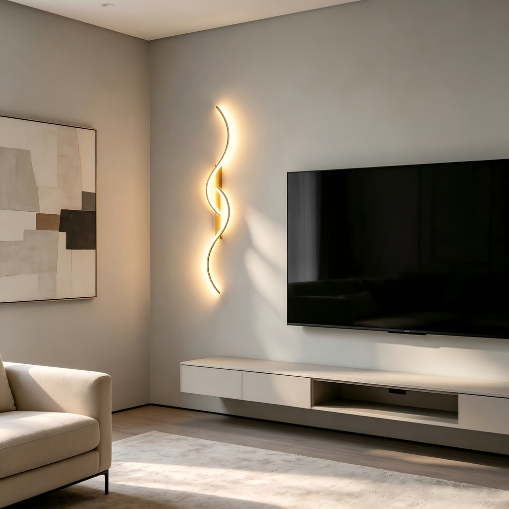 Applique murale LED dorée en S de 60 cm, lumière blanc neutre 4000 K