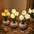 Lampe décorative bouquet de tulipes LED en pot céramique