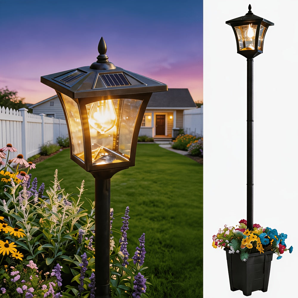 Lampadaire solaire vintage à jardinière, hauteur 100, 125 ou 150 cm
