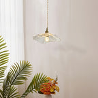 Suspension corolle en verre ondulé transparent, finition dorée
