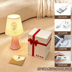 Lampe de chevet rose à rose aquarelle, abat-jour lin et coffret