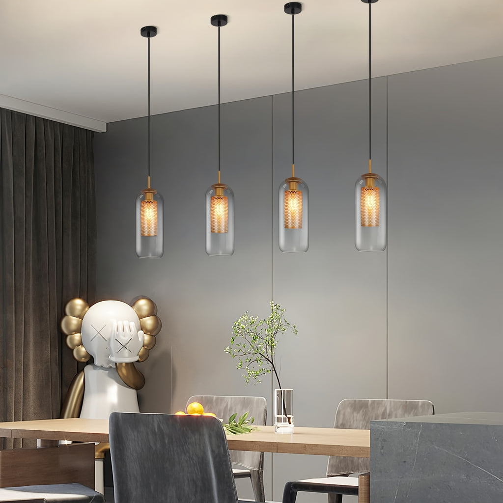 Suspension ovale en verre transparent à cœur doré, à l'unité
