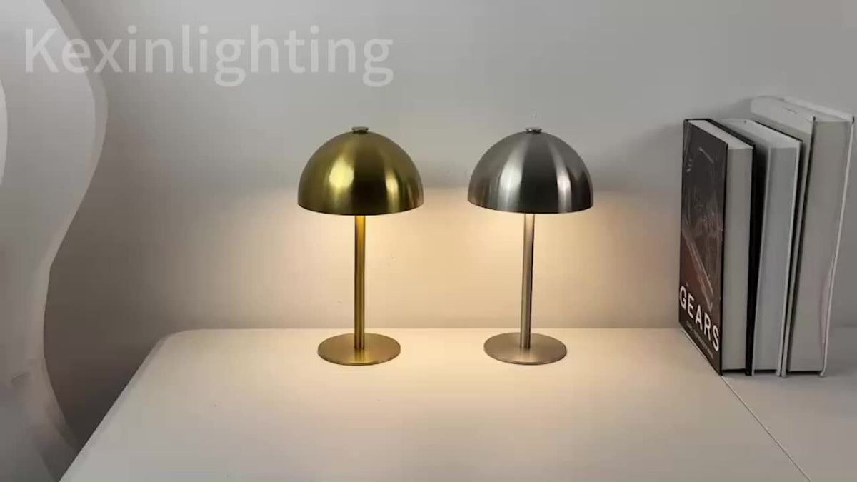 Lampe champignon sans fil à dôme métallique, doré ou argenté
