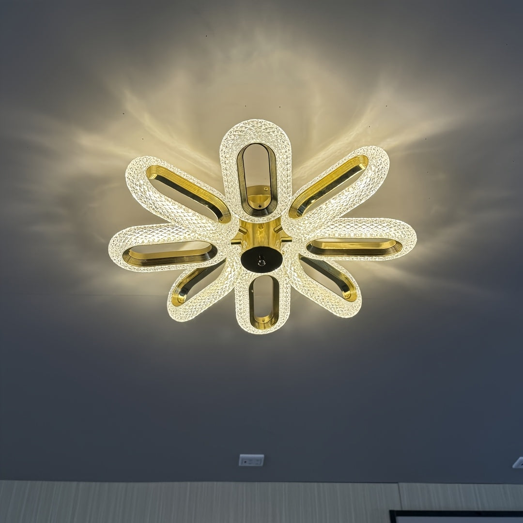Plafonnier LED doré à 8 pétales en acrylique ciselé, Ø 60 cm