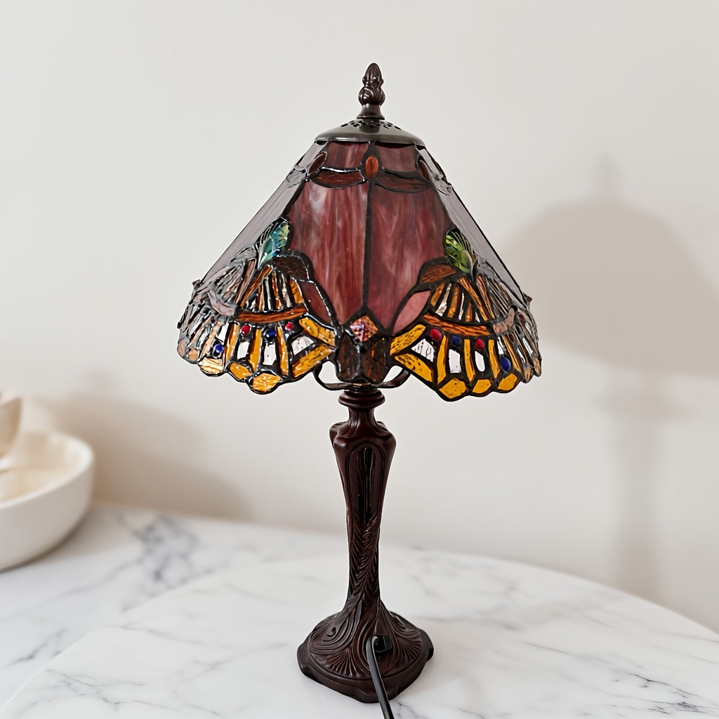 Lampe de table Tiffany en vitrail à éventails, pied ajouré, 42 cm