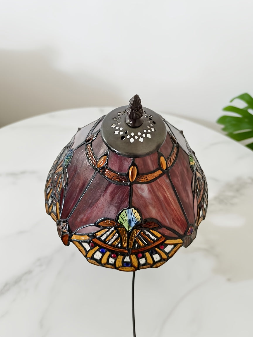 Lampe de table Tiffany en vitrail à éventails, pied ajouré, 42 cm