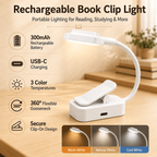 Lampe de lecture à pince blanche, col flexible 14 cm, USB-C
