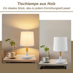 Lot de 2 lampes de chevet en bois et abat-jour en tissu blanc