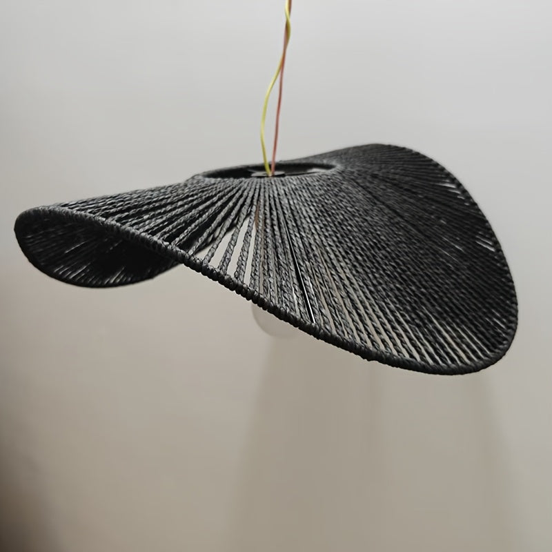Abat-jour chapeau ondulé en cordelette noire, Ø 41,5 x H 12 cm