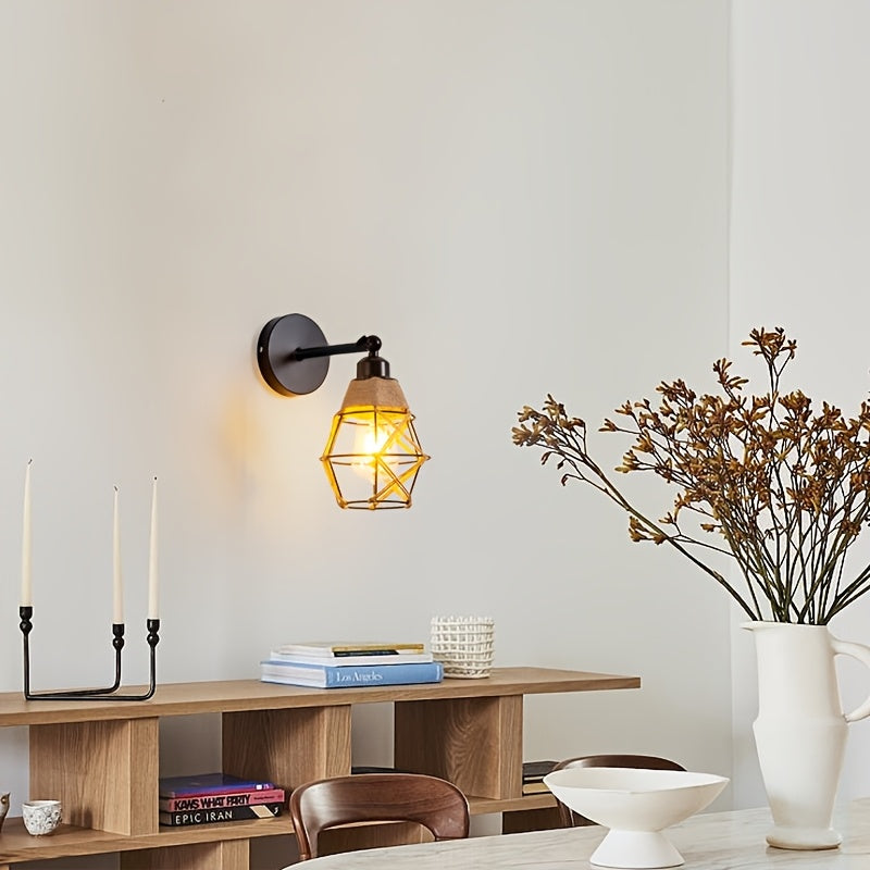 Applique murale cage dorée orientable à col en corde, E27