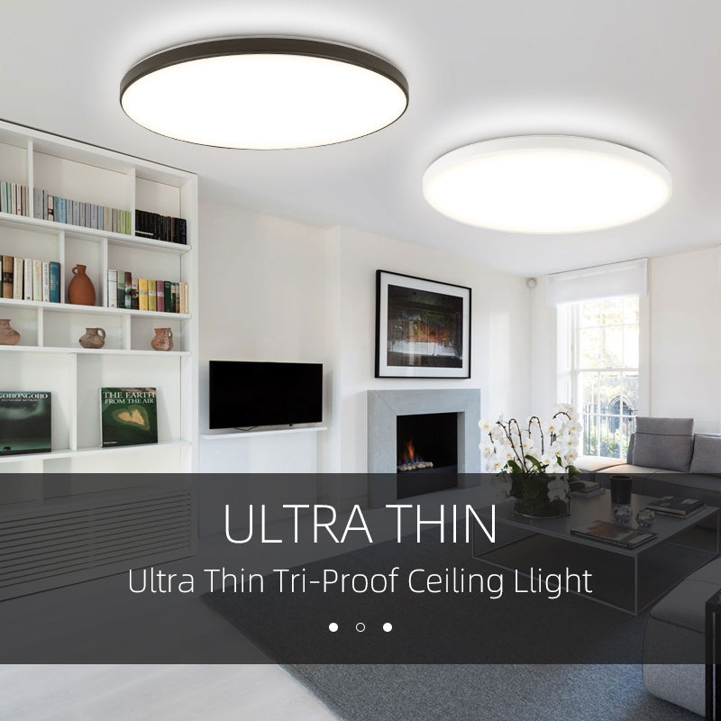 Plafonnier LED rond extra-plat noir IP65, Ø 47 cm, blanc froid 48 W