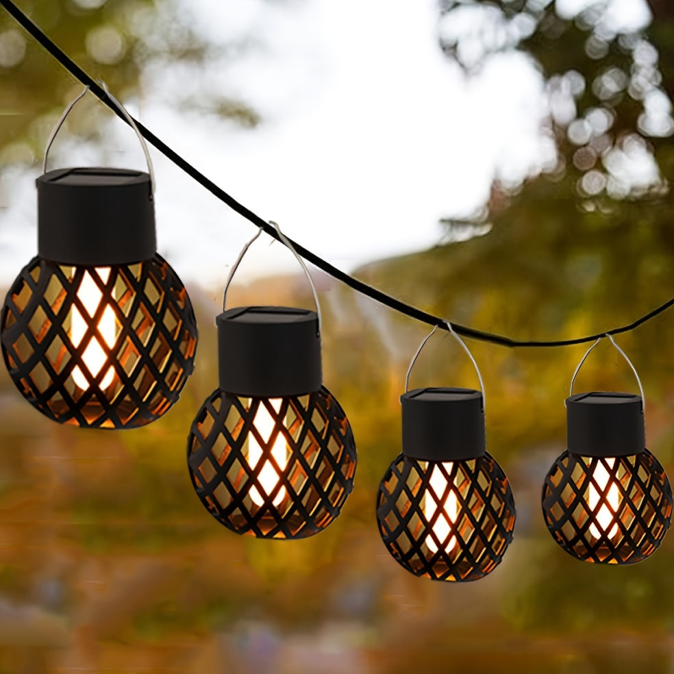 Lot de 5 lanternes solaires boule noire à effet flamme, à anse