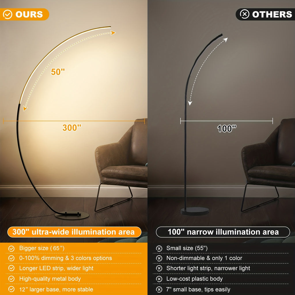 Lampadaire arc LED RVB à mode musique et blancs réglables, 165 cm