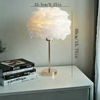 Lampe de chevet en plumes de 40 cm, abat-jour Ø 23,5 cm et pied doré