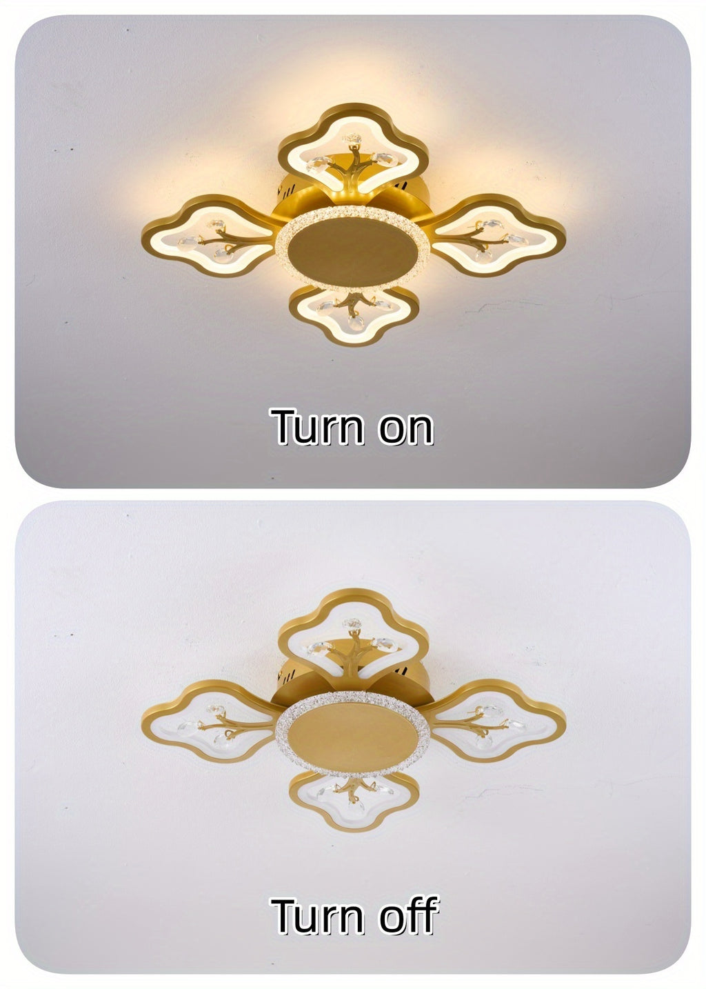 Plafonnier LED fleur à quatre pétales 58 cm, trois teintes