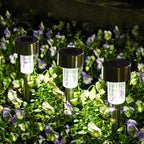 Lot de 12 lampes solaires de jardin à piquet finition inox, 33 cm