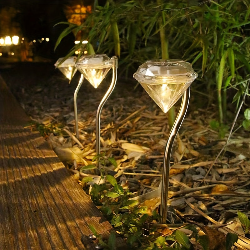 Lampe solaire diamant sur tige courbée, lot de 4 pour allée