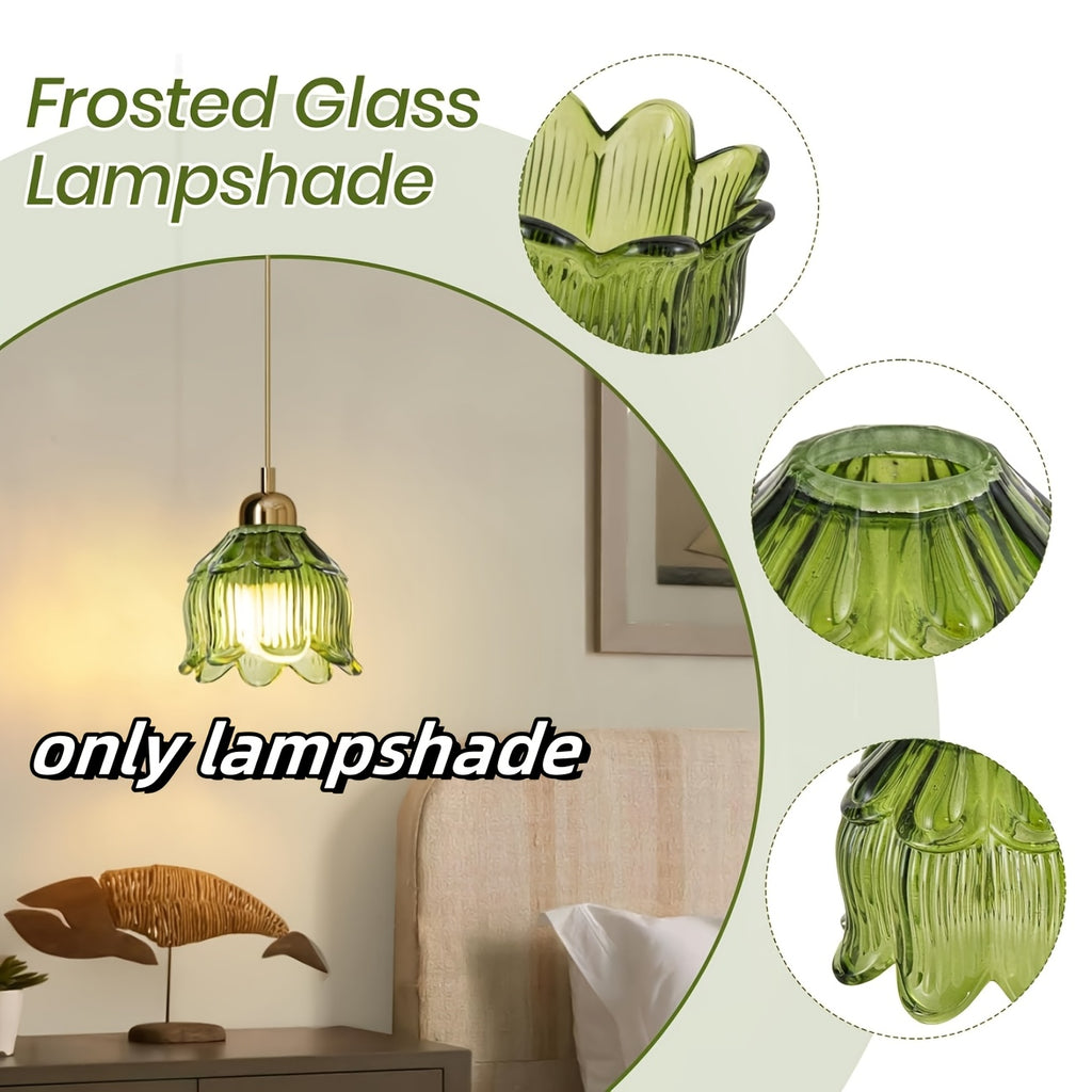 Tulipe en verre vert à pétales superposés pour douille E27, Ø 12 cm
