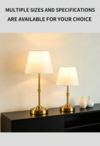 Lampe de chevet sans fil, abat-jour tissu blanc, pied doré, 2 tailles