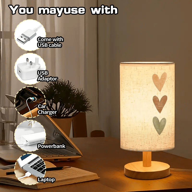 Lampe de chevet à abat-jour en tissu imprimé de trois cœurs