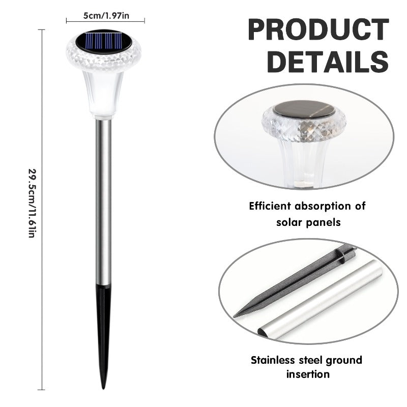 Lampe solaire de jardin à tête de cristal facetté, lumière blanche