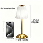 Lampe de table LED sans fil à abat-jour plissé et pied doré, 30 cm