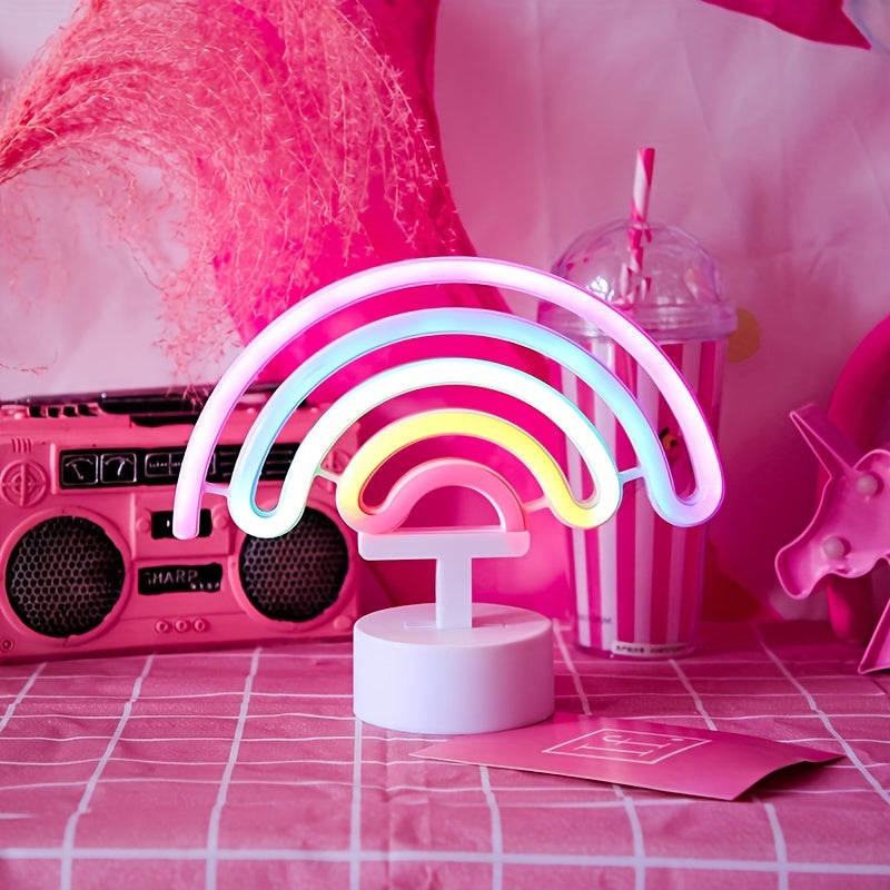 Néon LED arc-en-ciel sur socle, à piles ou USB, 23 x 19 cm