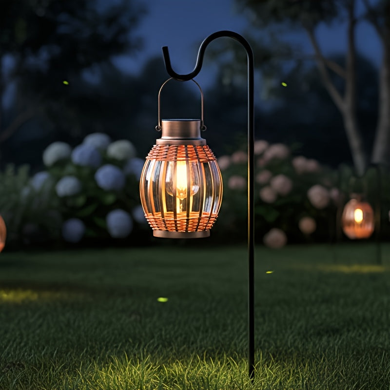 Lanterne solaire bohème tressée, ampoule filament et métal cuivré