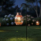 Lanterne solaire bohème tressée, ampoule filament et métal cuivré