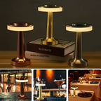 Lampe de table LED sans fil dorée en métal brossé, 3 teintes tactiles