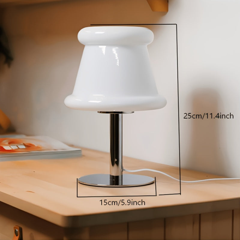 Lampe de chevet en verre opalin blanc sur pied chromé, USB