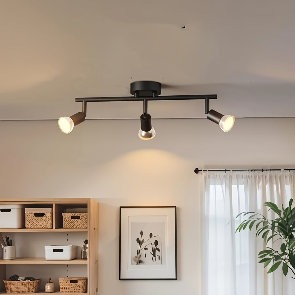 Plafonnier 3 spots GU10 noir sur rampe de 30 cm, à l'unité ou par 2