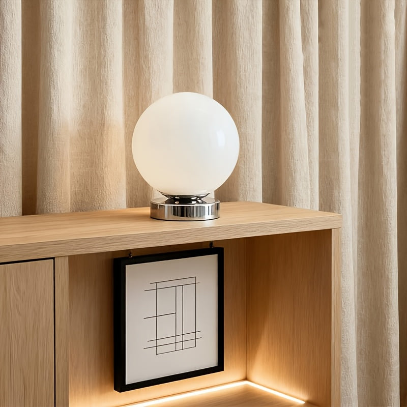 Lampe boule en verre rose sur socle chromé, USB et variateur