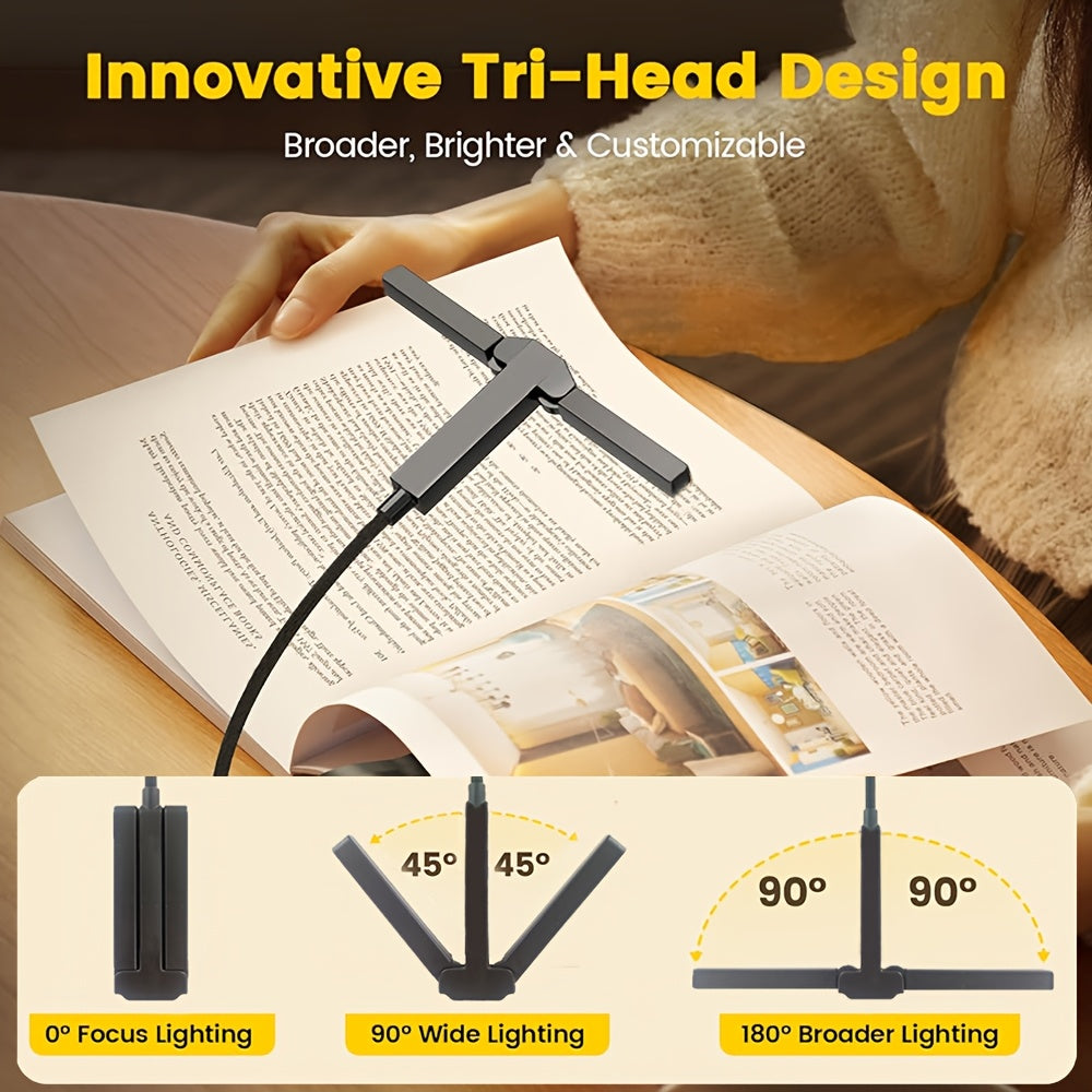 Lampe de lecture à pince à deux ou trois têtes, 4 teintes, USB-C