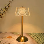 Lampe de chevet rétro dorée, abat-jour acrylique façon cristal taillé