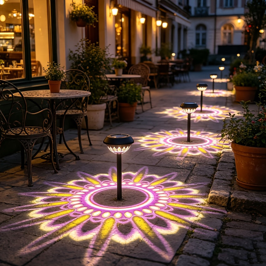 Lot de 2 lampes solaires à projection florale, table, mur ou piquet