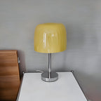 Lampe de chevet champignon en verre crème sur pied chromé, 35 cm