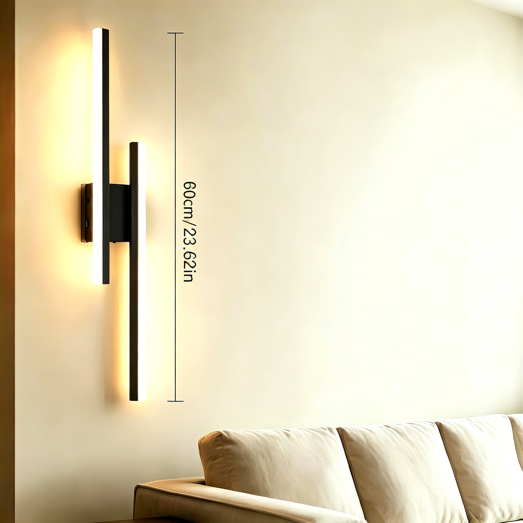 Lot de 2 appliques murales LED double barre noire, blanc neutre