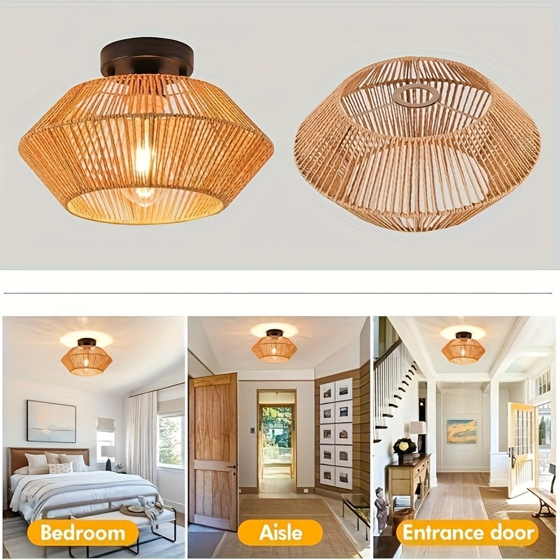 Abat-jour de plafonnier tressé en cordelette, forme soucoupe Ø 32 cm